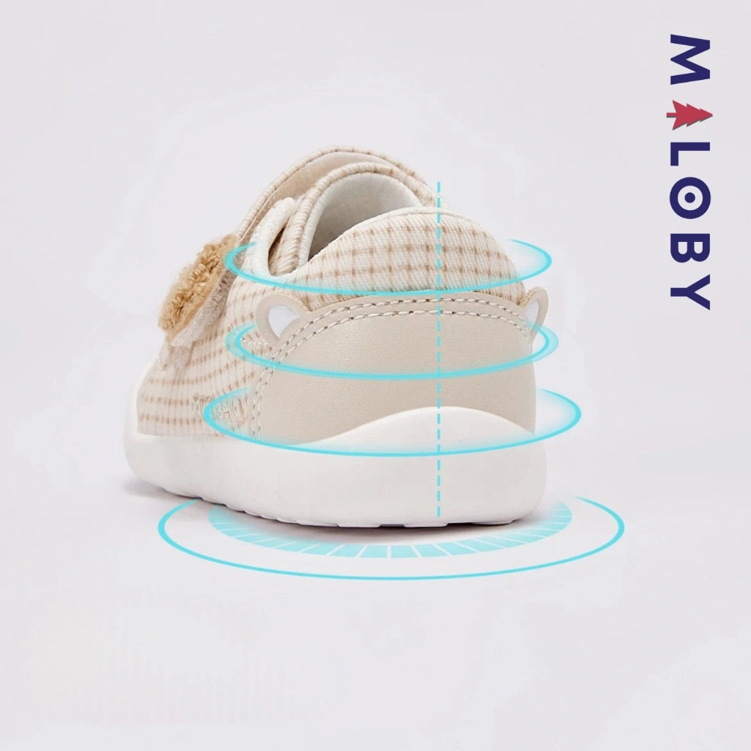 Chaussons souple scratchés bébé Garçon en kaki, confortables et tendance