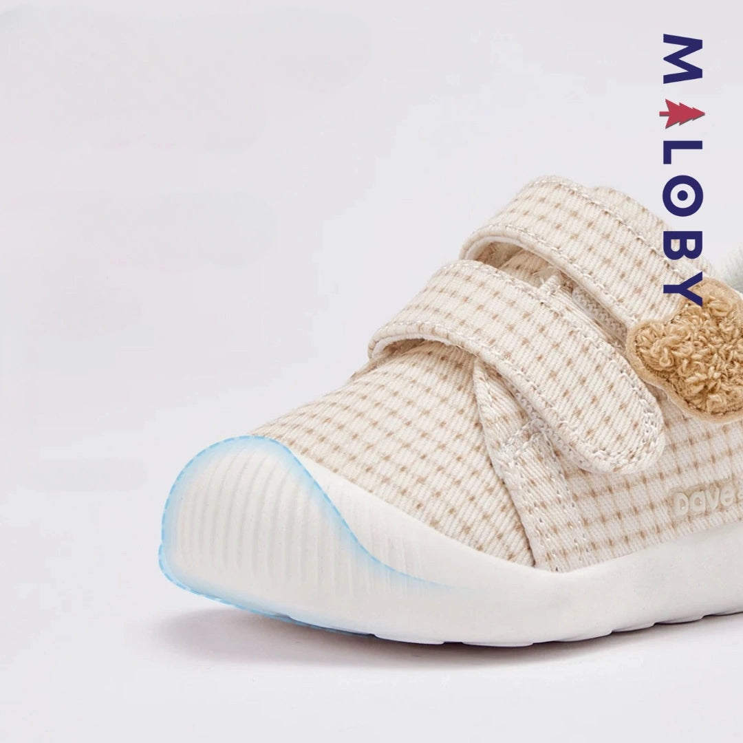 Chaussons souple scratchés bébé Garçon en kaki, confortables et tendance