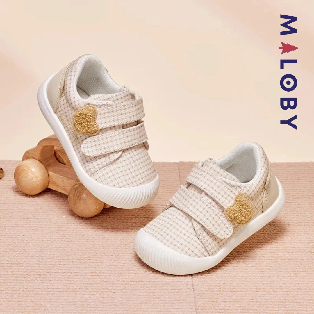 Chaussons souple scratchés bébé Garçon en kaki, confortables et tendance