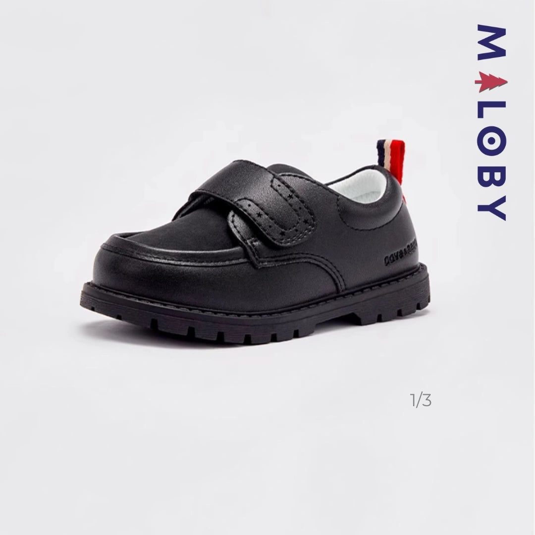 Chaussures classiques noires pour enfants garçons, idéales pour les anniversaires et le quotidien.