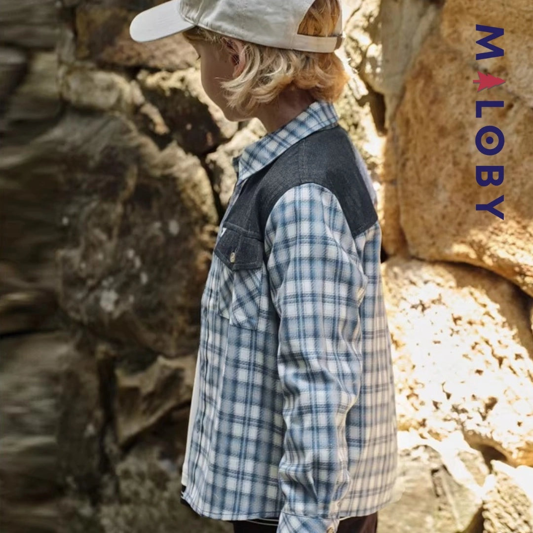 Chemise à carreaux bleu pour enfant garçon, idéale pour les occasions spéciales et les anniversaires.