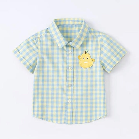 Chemise à carreaux motif poire pour garçon, mode enfants et accessoires marocains.