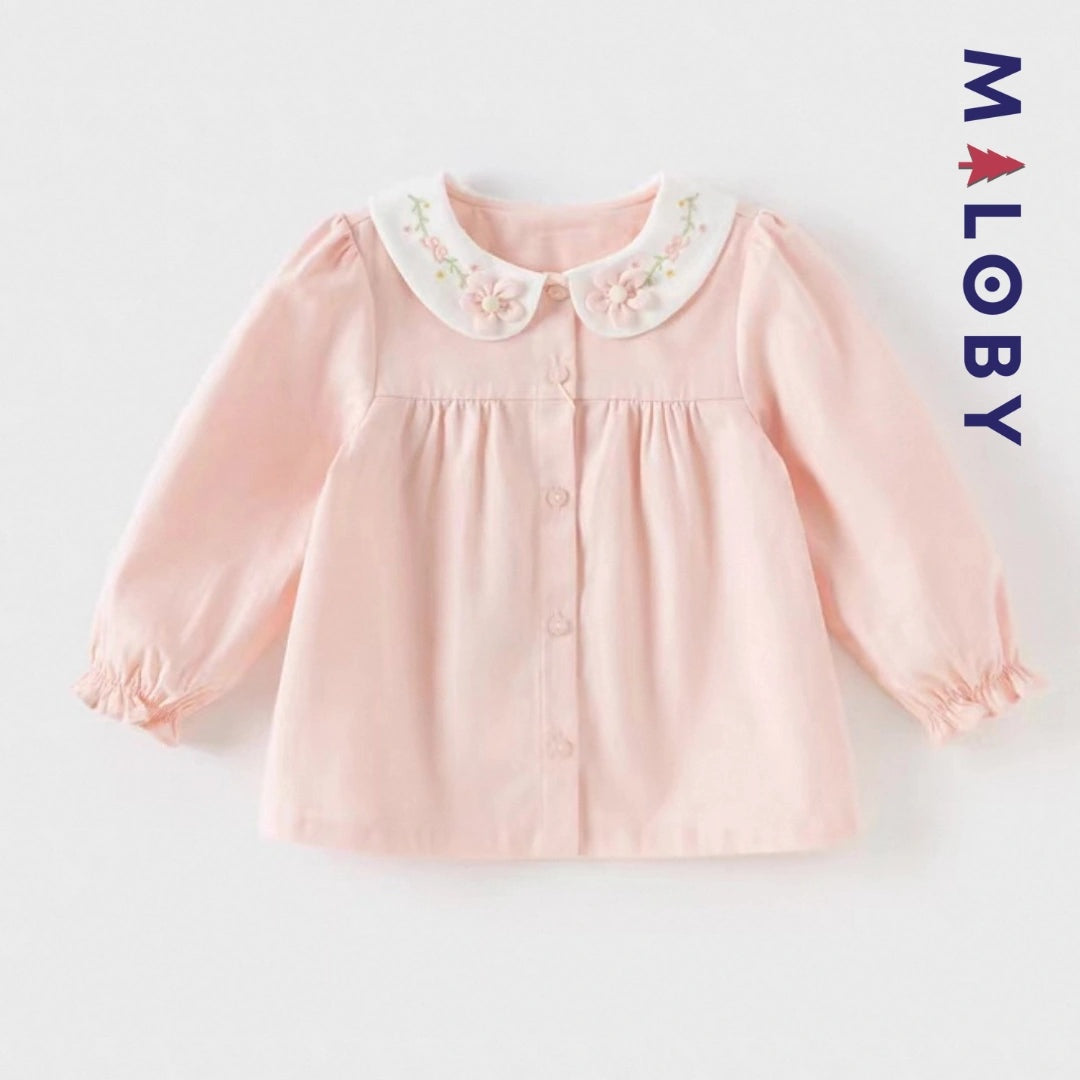 Chemise col brodé en pur coton pour fille, élégante et confortable, idéale pour les anniversaires et occasions spéciales.