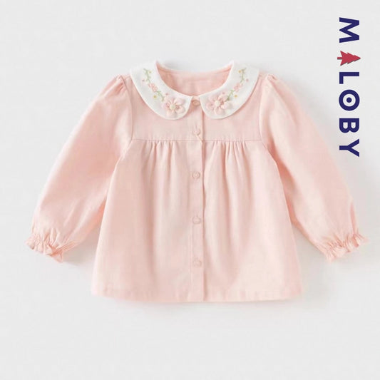 Chemise col brodé en pur coton pour fille, élégante et confortable, idéale pour les anniversaires et occasions spéciales.