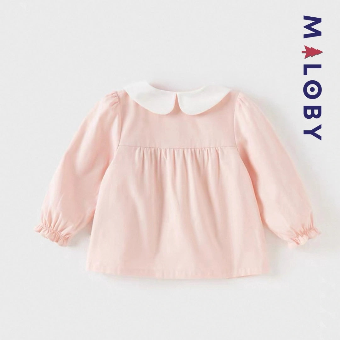 Chemise col brodé en pur coton pour fille, élégante et confortable, idéale pour les anniversaires et occasions spéciales.