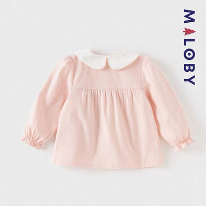 Chemise col brodé en pur coton pour fille, élégante et confortable, idéale pour les anniversaires et occasions spéciales.