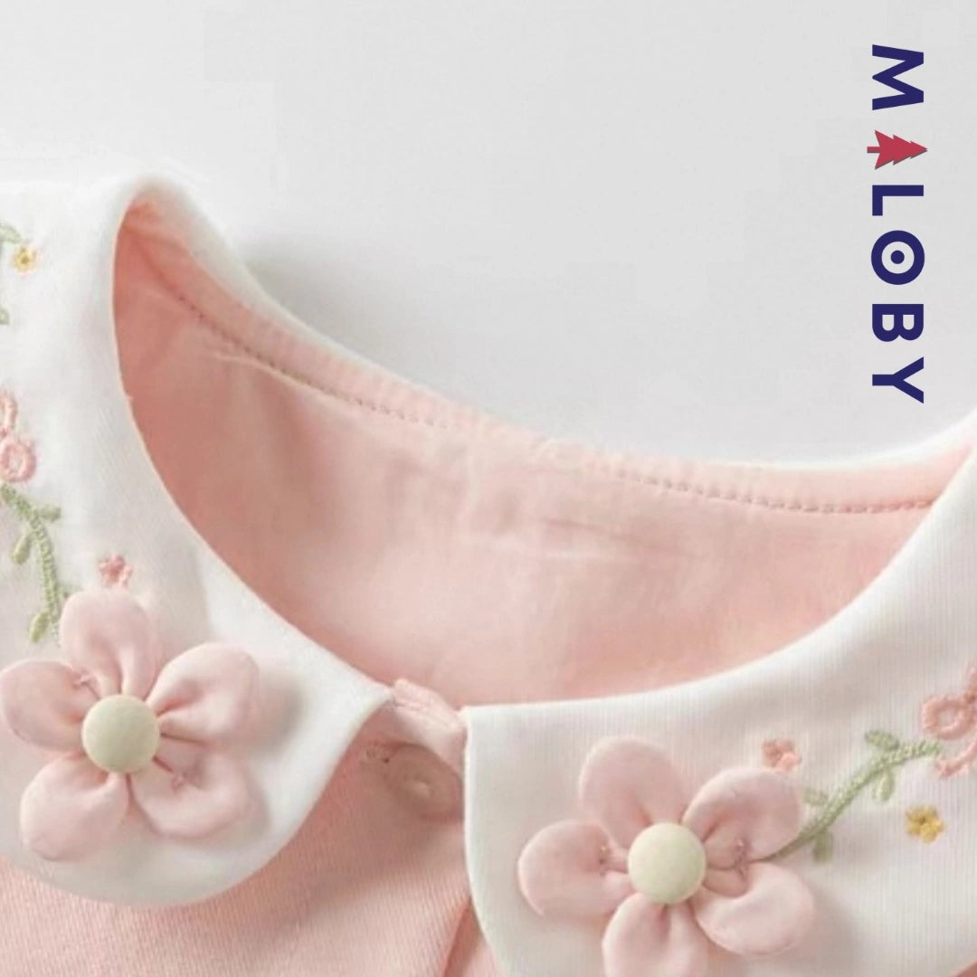 Chemise col brodé en pur coton pour fille, élégante et confortable, idéale pour les anniversaires et occasions spéciales.