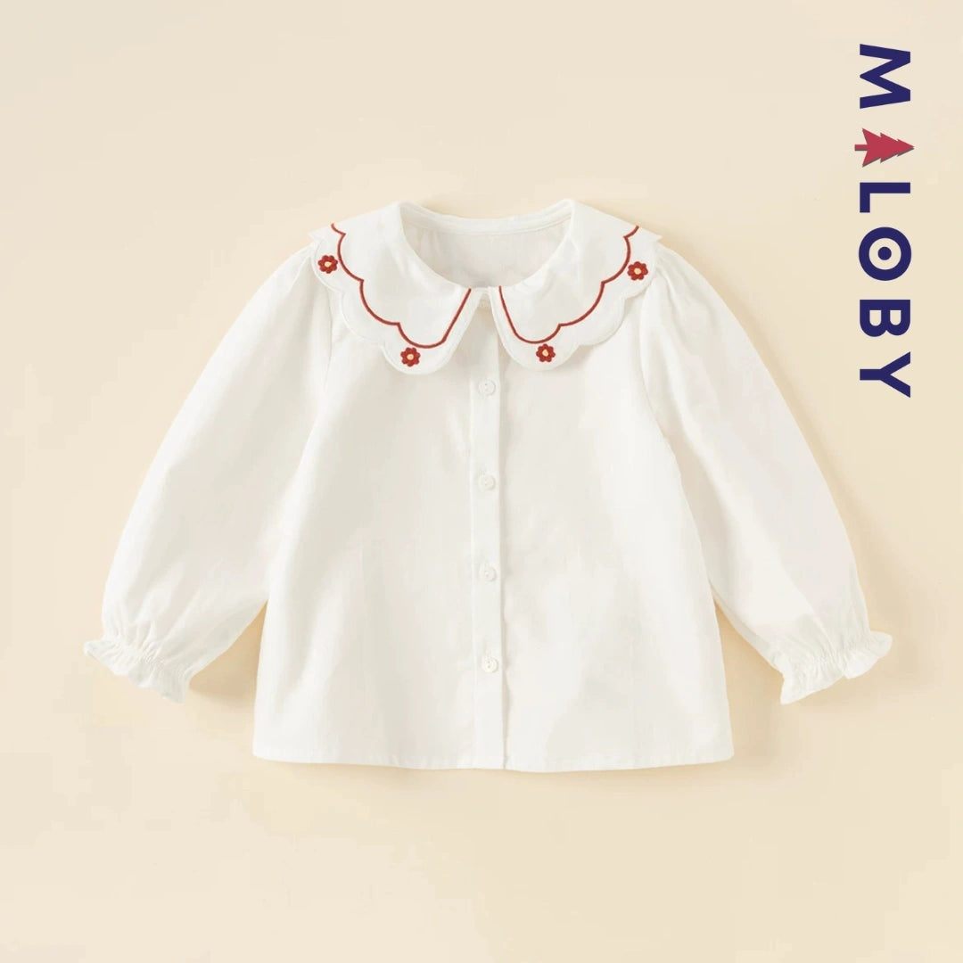 Chemise col claudine blanc pour fille, idéale pour les événements et les anniversaires.