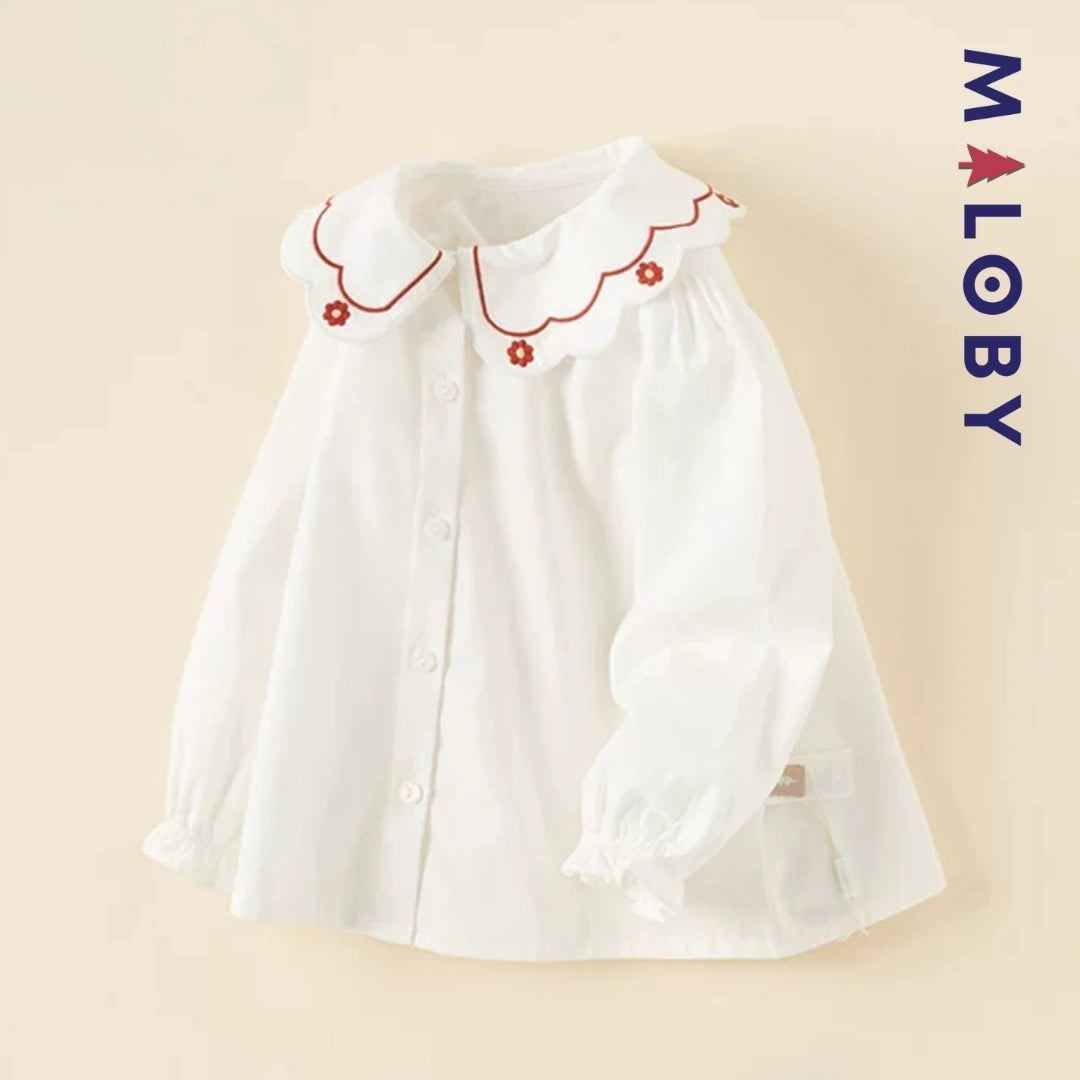 Chemise col claudine blanc pour fille, idéale pour les événements et les anniversaires.