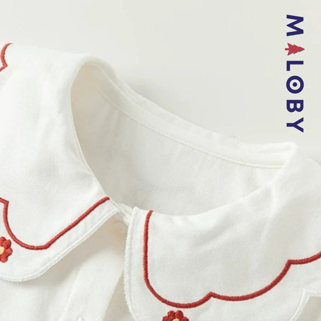 Chemise col claudine blanc pour fille, idéale pour les événements et les anniversaires.