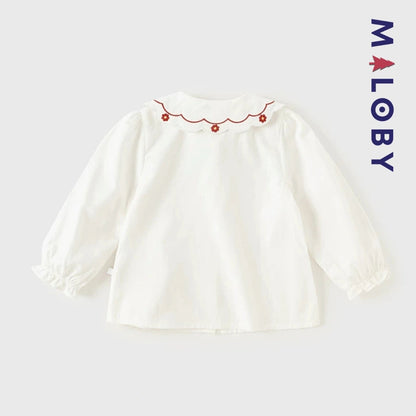 Chemise col claudine blanc pour fille, idéale pour les événements et les anniversaires.