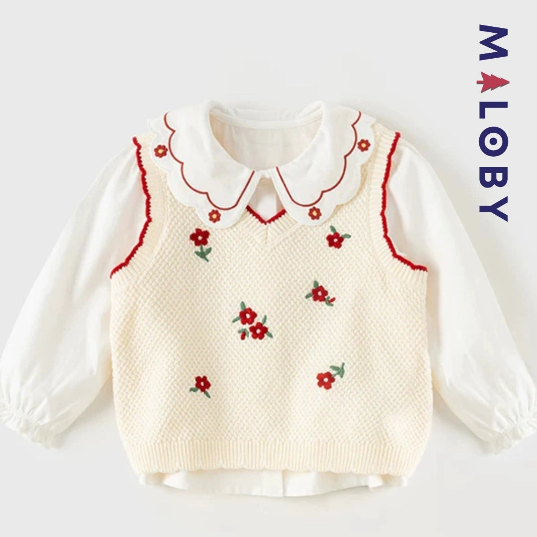 Chemise col claudine blanc pour fille, idéale pour les événements et les anniversaires.