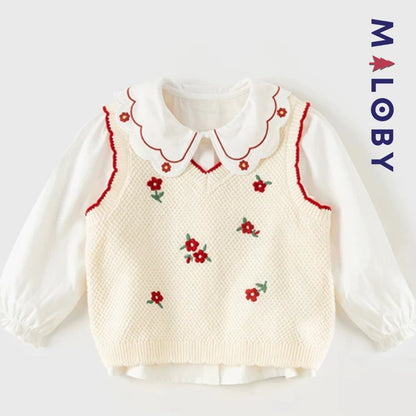 Chemise col claudine blanc pour fille, idéale pour les événements et les anniversaires.