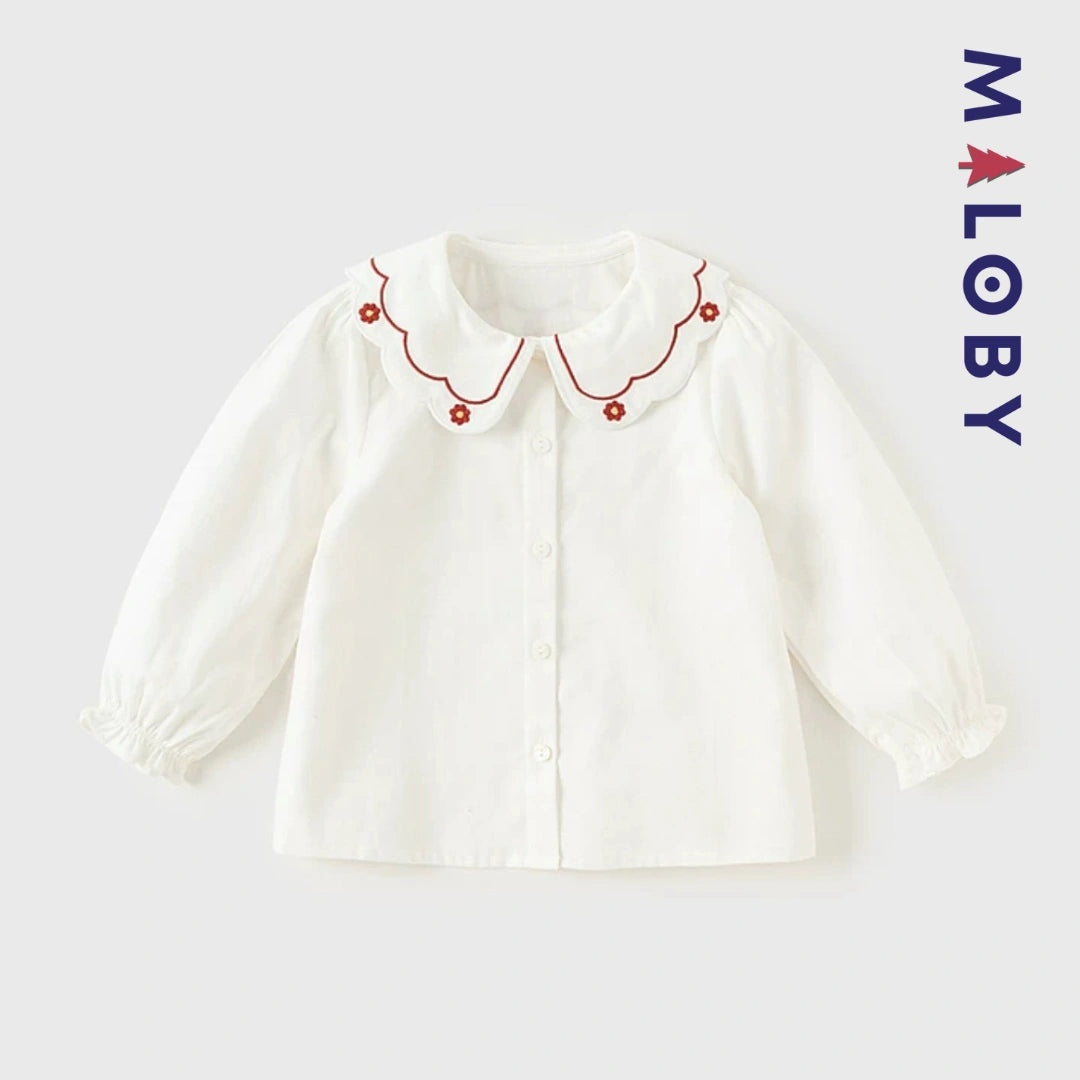 Chemise col claudine blanc pour fille, idéale pour les événements et les anniversaires.
