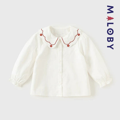 Chemise col claudine blanc pour fille, idéale pour les événements et les anniversaires.