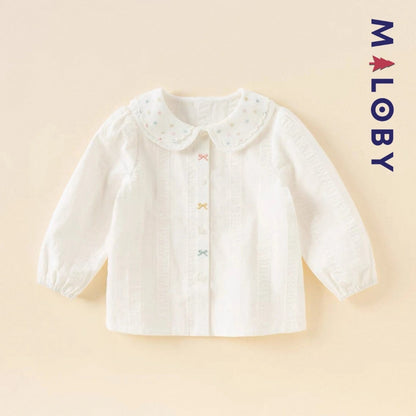 Chemise col claudine blanche en pur coton pour fille, idéale pour occasions spéciales.