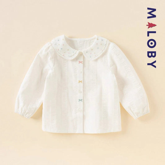 Chemise col claudine blanche en pur coton pour fille, idéale pour occasions spéciales.