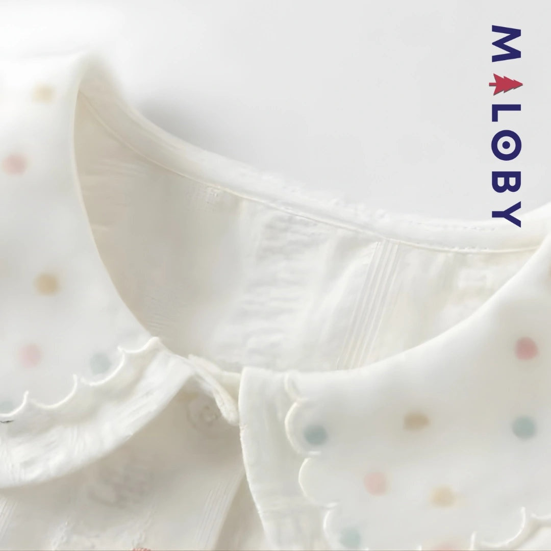 Chemise col claudine blanche en pur coton pour fille, idéale pour occasions spéciales.