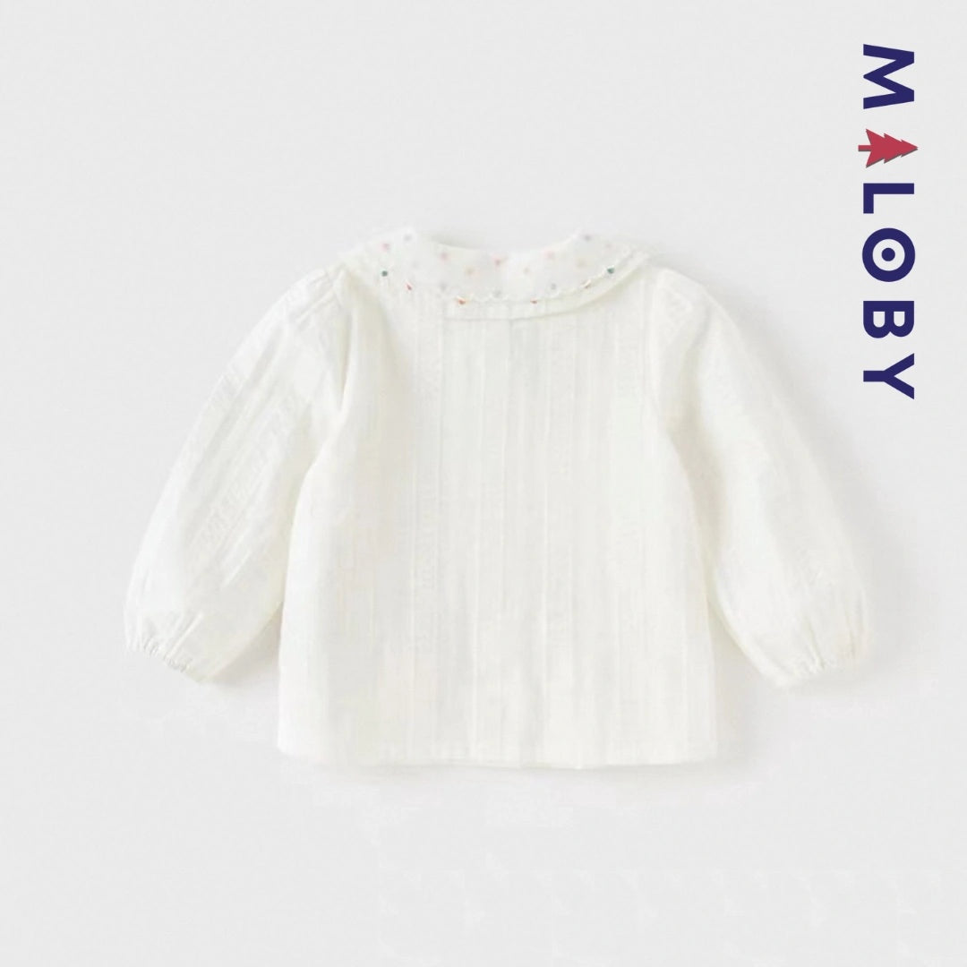 Chemise col claudine blanche en pur coton pour fille, idéale pour occasions spéciales.