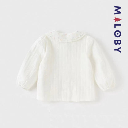 Chemise col claudine blanche en pur coton pour fille, idéale pour occasions spéciales.