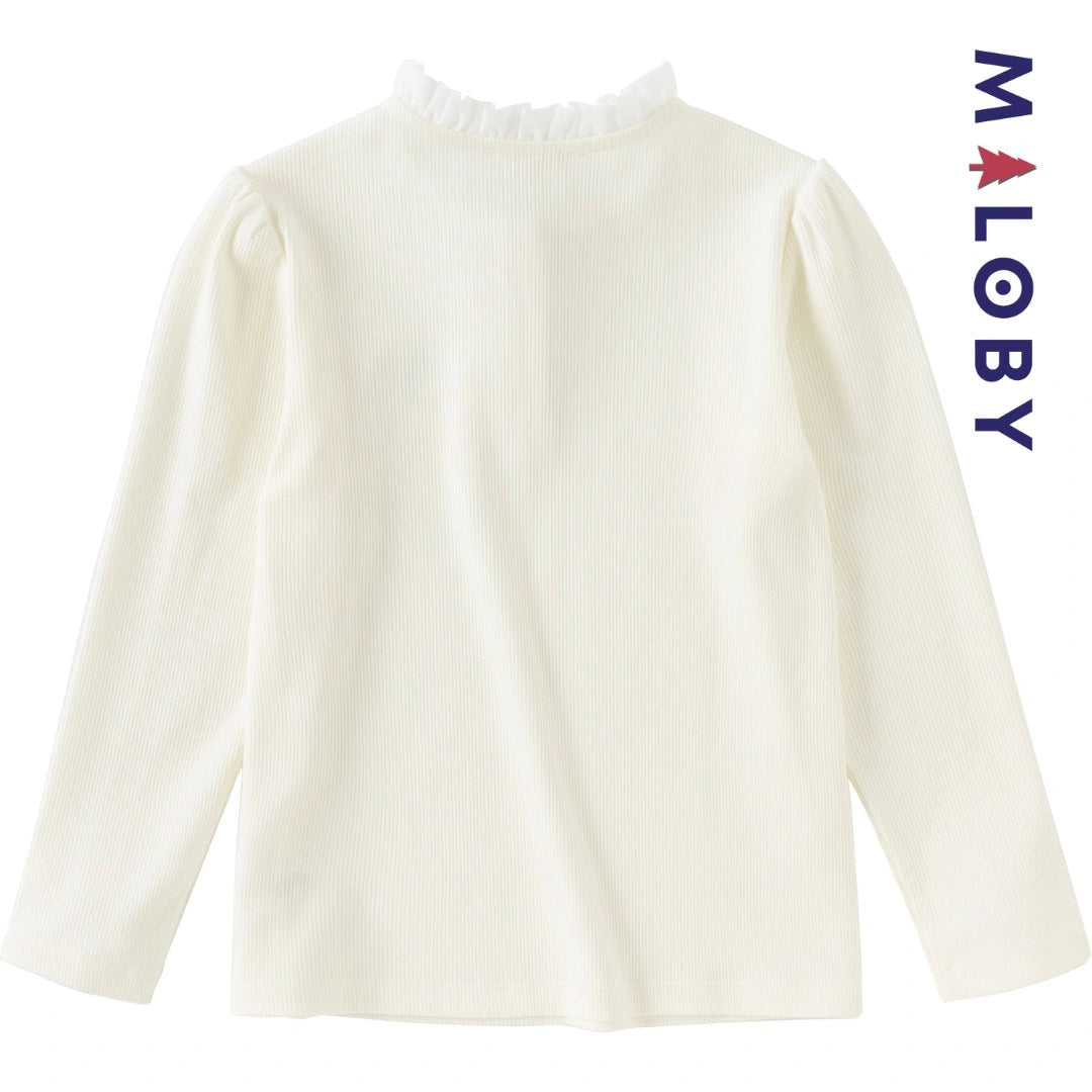 Chemise à col volanté blanche pour fille, idéale pour les occasions spéciales et les anniversaires.
