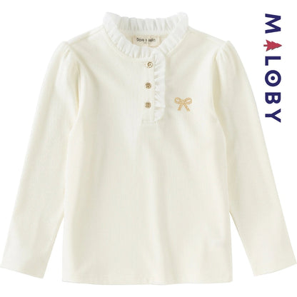Chemise à col volanté blanche pour fille, idéale pour les occasions spéciales et les anniversaires.