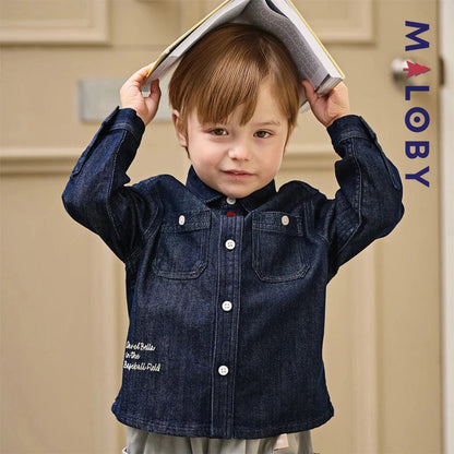 Chemise en jean bleu pour garçon, parfaite pour les vêtements enfants au Maroc.