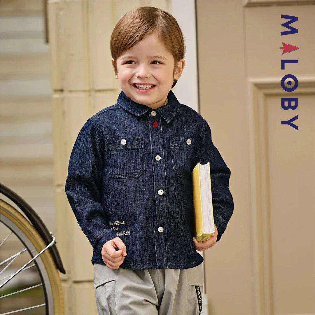 Chemise en jean bleu pour garçon, parfaite pour les vêtements enfants au Maroc.