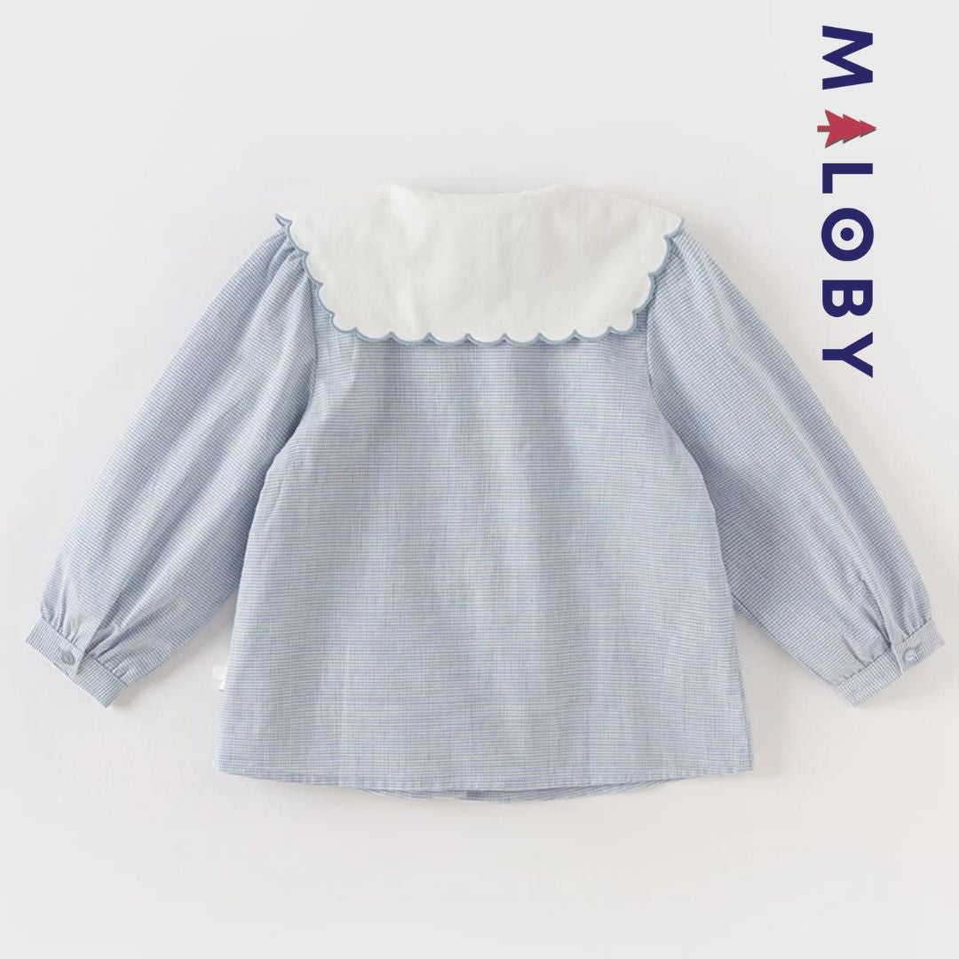 Chemise à carreaux pour fille en blanc et bleu, idéale pour les vêtements enfants au Maroc.