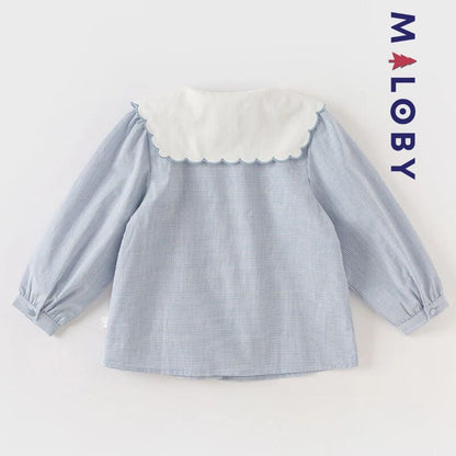 Chemise à carreaux pour fille en blanc et bleu, idéale pour les vêtements enfants au Maroc.