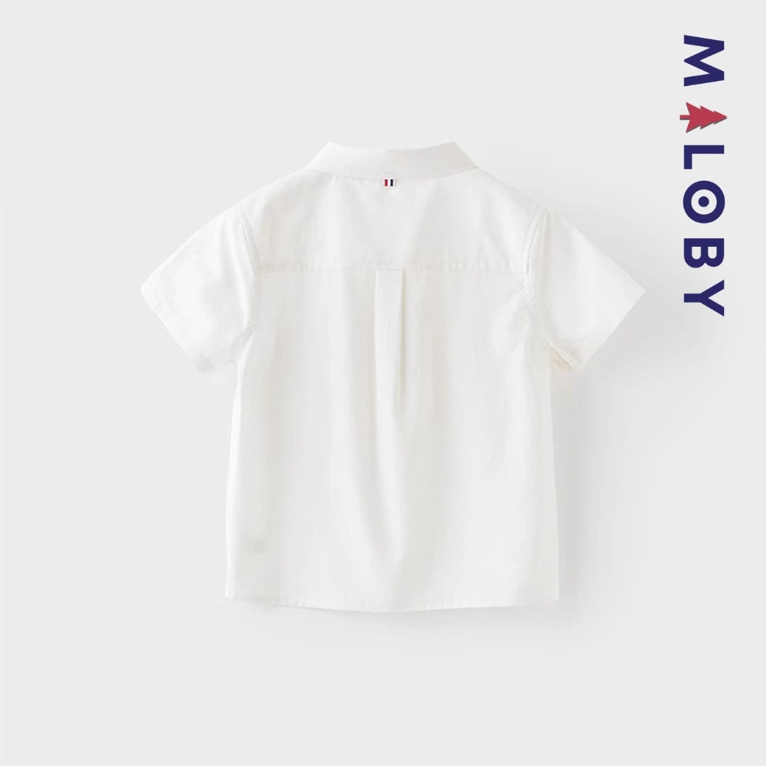 Chemise blanche motifs marins pour garçon, parfaite pour les fêtes et occasions spéciales.