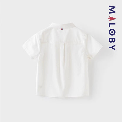 Chemise blanche motifs marins pour garçon, parfaite pour les fêtes et occasions spéciales.