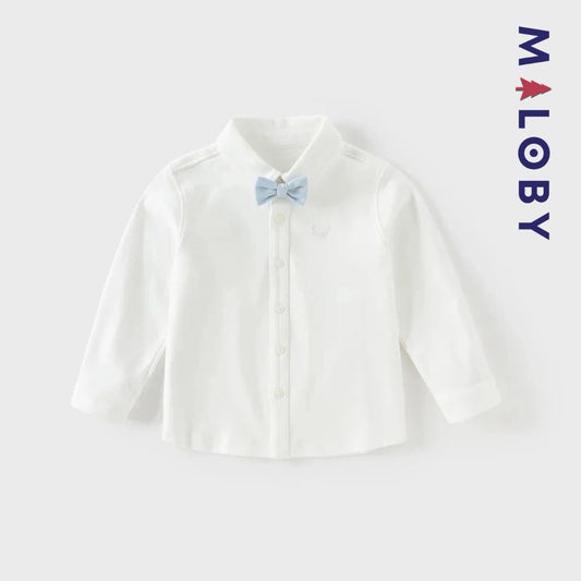 Chemise blanche à nœud papillon pour garçon, parfaite pour les anniversaires et occasions spéciales.