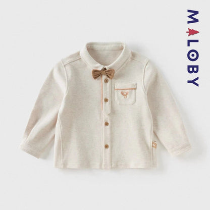 Chemise à nœud papillon pour garçon en kaki clair, parfait pour les célébrations.