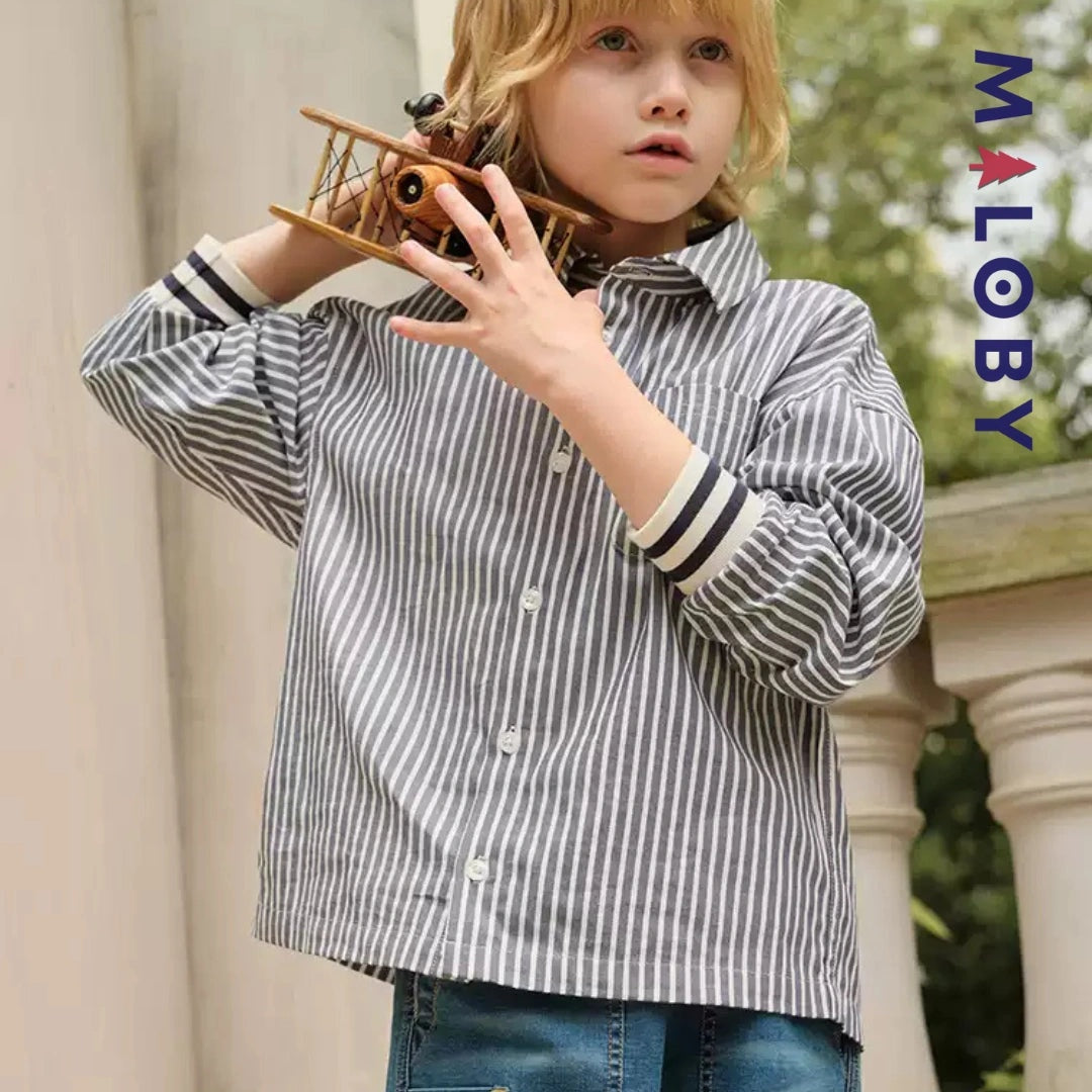 Chemise rayée en popeline pour garçon, parfaite pour les événements spéciaux et le quotidien.