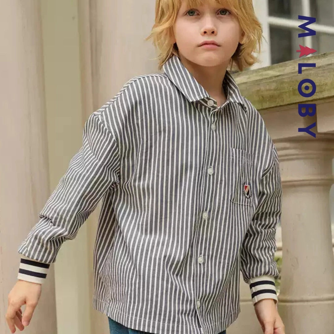 Chemise rayée en popeline pour garçon, parfaite pour les événements spéciaux et le quotidien.