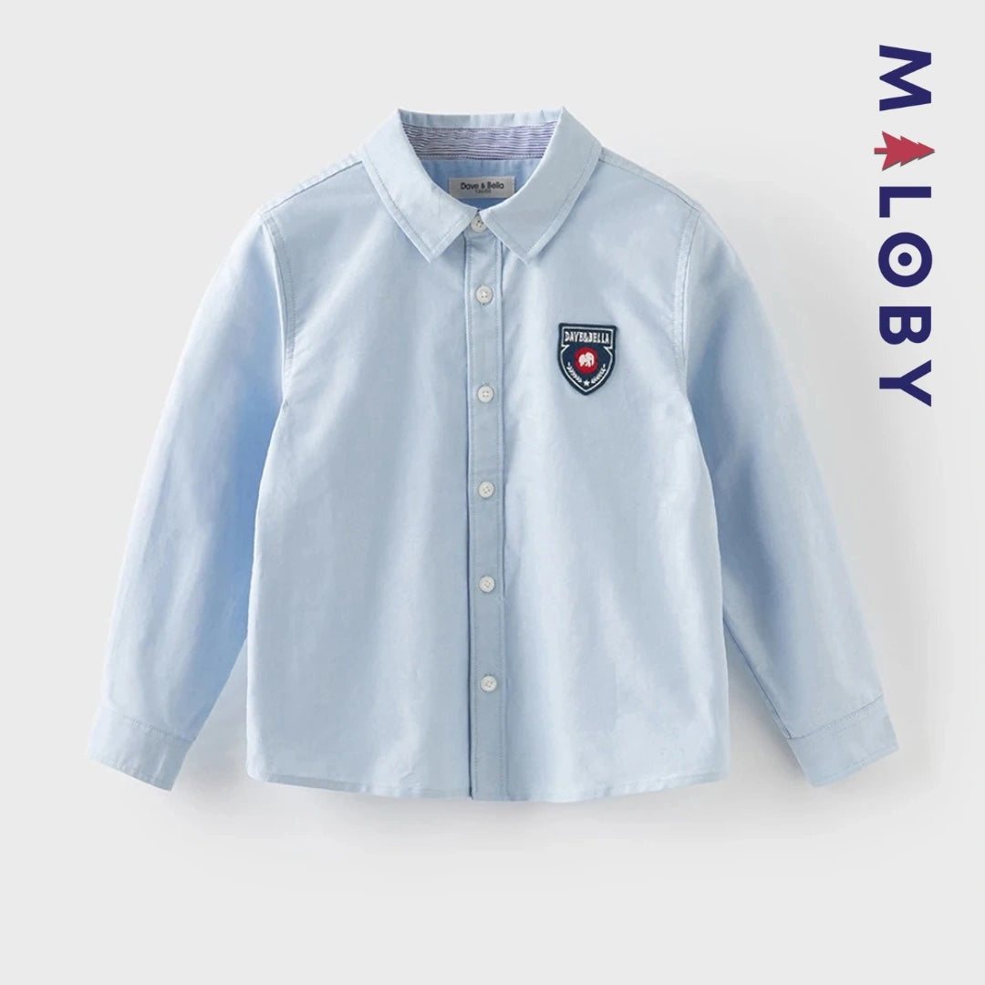 Chemise en pur coton bleu ciel pour garçon, idéale pour les anniversaires et les occasions spéciales.