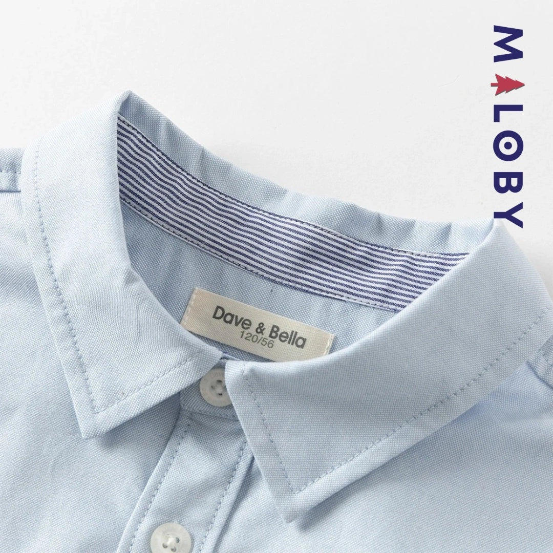 Chemise en pur coton bleu ciel pour garçon, idéale pour les anniversaires et les occasions spéciales.