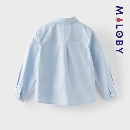 Chemise en pur coton bleu ciel pour garçon, idéale pour les anniversaires et les occasions spéciales.
