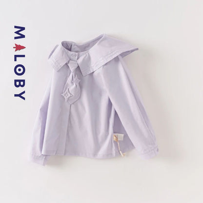 Chemisier à manches longues col marin violet pour enfants, idéal pour des occasions spéciales.