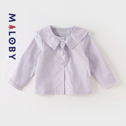 Chemisier à manches longues col marin violet pour enfants, idéal pour des occasions spéciales.