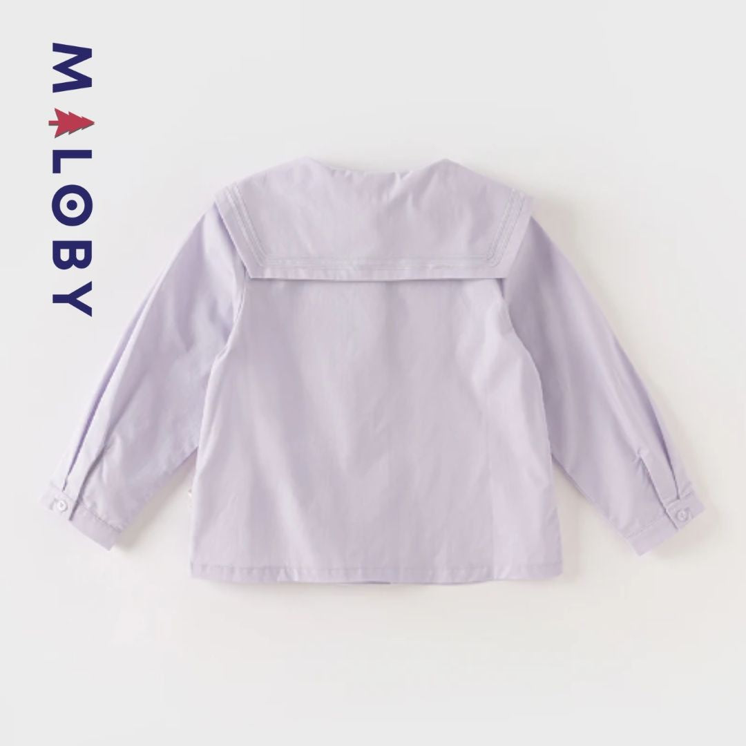 Chemisier à manches longues col marin violet pour enfants, idéal pour des occasions spéciales.