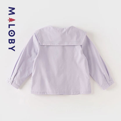 Chemisier à manches longues col marin violet pour enfants, idéal pour des occasions spéciales.