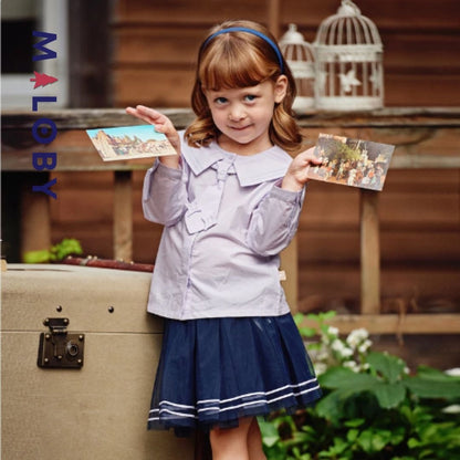 Chemisier à manches longues col marin violet pour enfants, idéal pour des occasions spéciales.