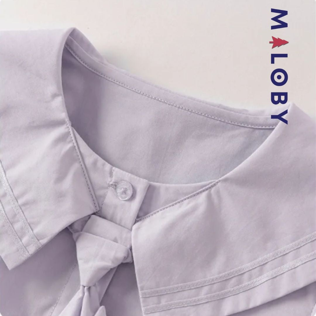 Chemisier à manches longues col marin violet pour enfants, idéal pour des occasions spéciales.