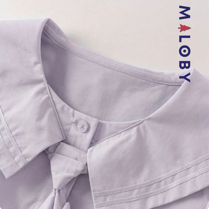 Chemisier à manches longues col marin violet pour enfants, idéal pour des occasions spéciales.