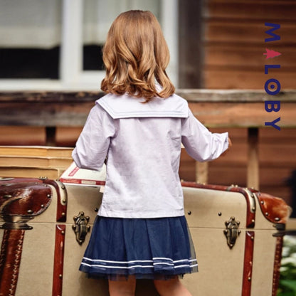 Chemisier à manches longues col marin violet pour enfants, idéal pour des occasions spéciales.