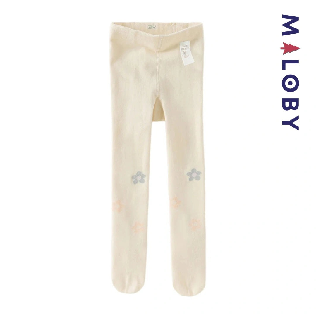 Collant épais beige fleurette pour filles, parfait pour les vêtements d'enfants au Maroc.