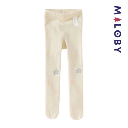 Collant épais beige fleurette pour filles, parfait pour les vêtements d'enfants au Maroc.