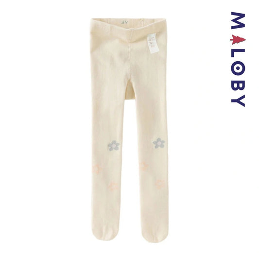 Collant épais beige fleurette pour filles, parfait pour les vêtements d'enfants au Maroc.